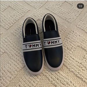 navy blue tommy hilfiger slip-on shoes
